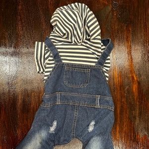 Striped Plaid Four-Legged Denim Dog Jumpsuit for small Medium Dogs/Pup